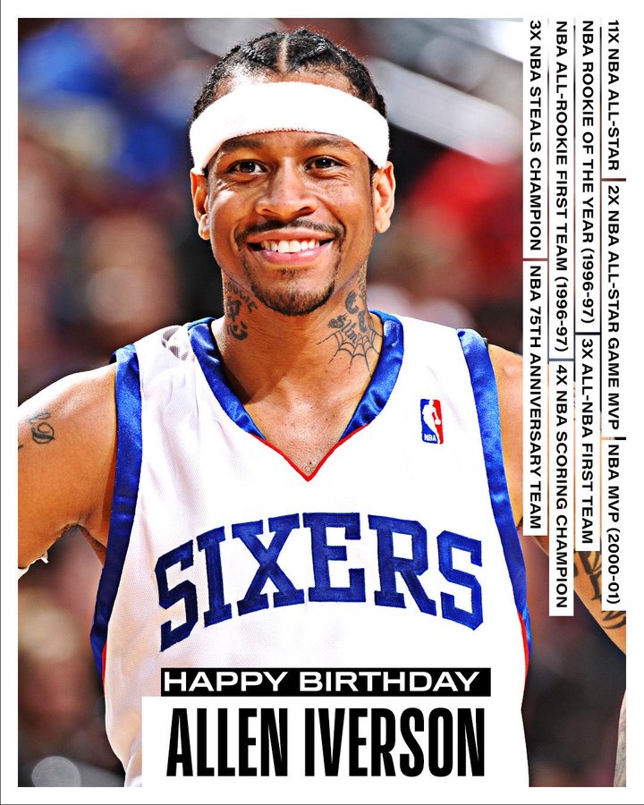 3次一陣&4屆得分王&11屆全明星&01年MVP！艾弗森50歲生日快樂??
