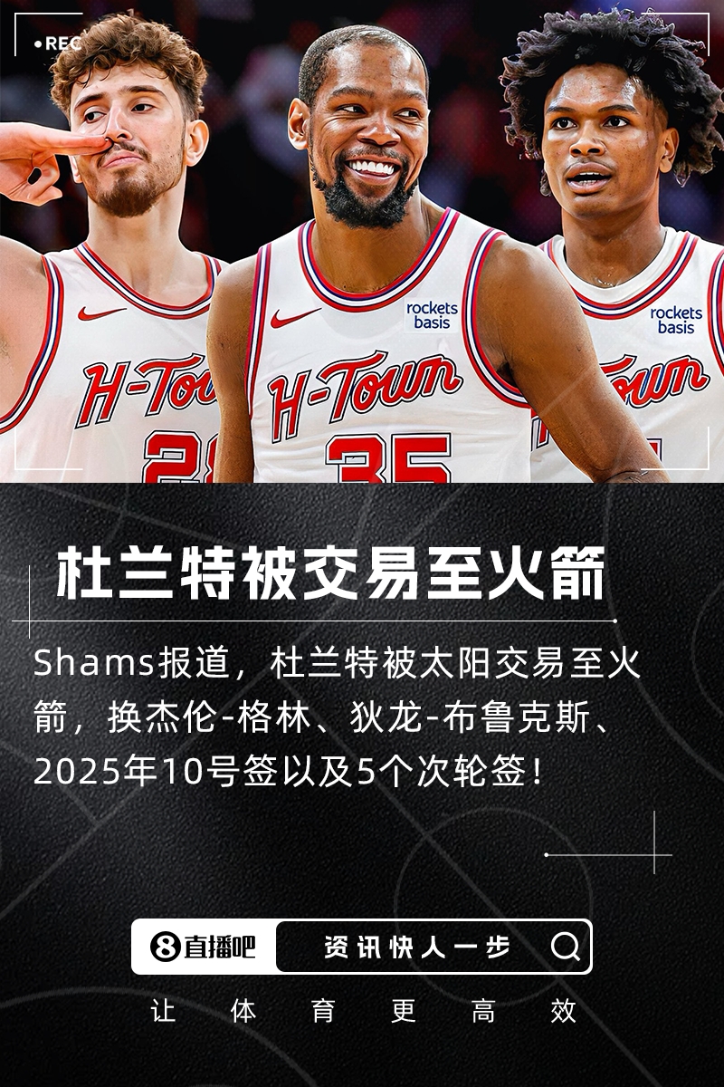 炸炸炸??杜蘭特被交易至火箭！換杰倫-格林+狄龍+10號(hào)簽+5次輪