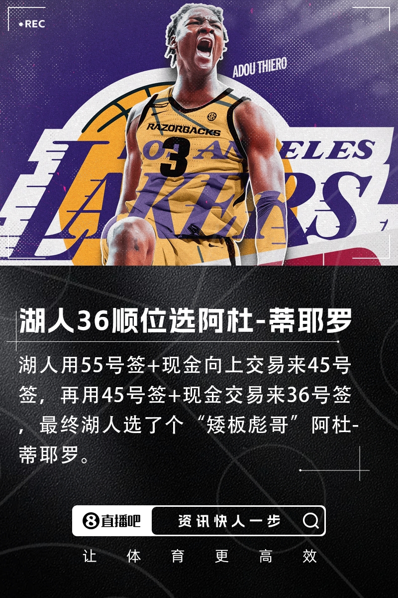 ??Shams：湖人用現(xiàn)金+45號簽換了36號簽 選了個矮版彪哥
