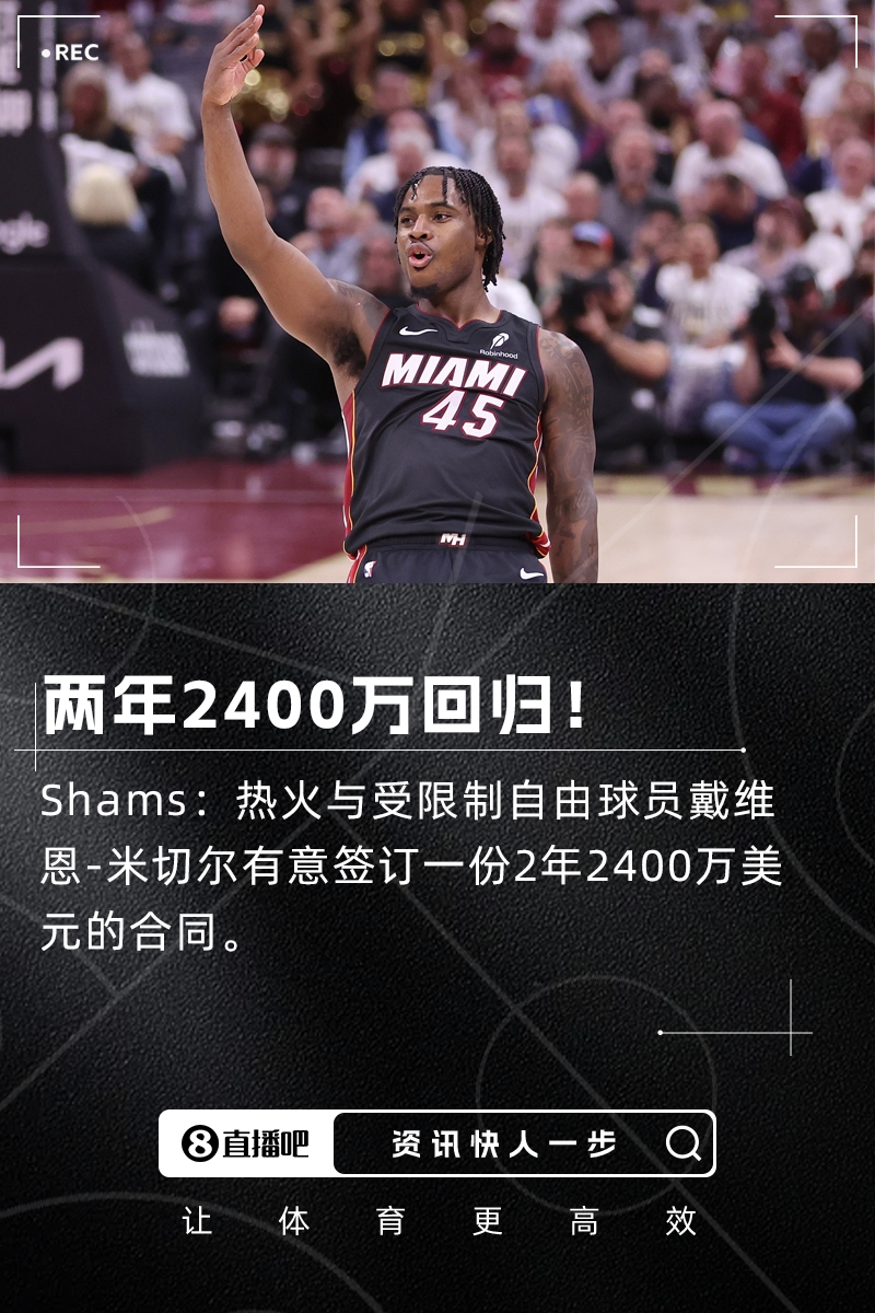 Shams：熱火與戴維恩-米切爾有意簽訂一份2年2400萬美元的合同