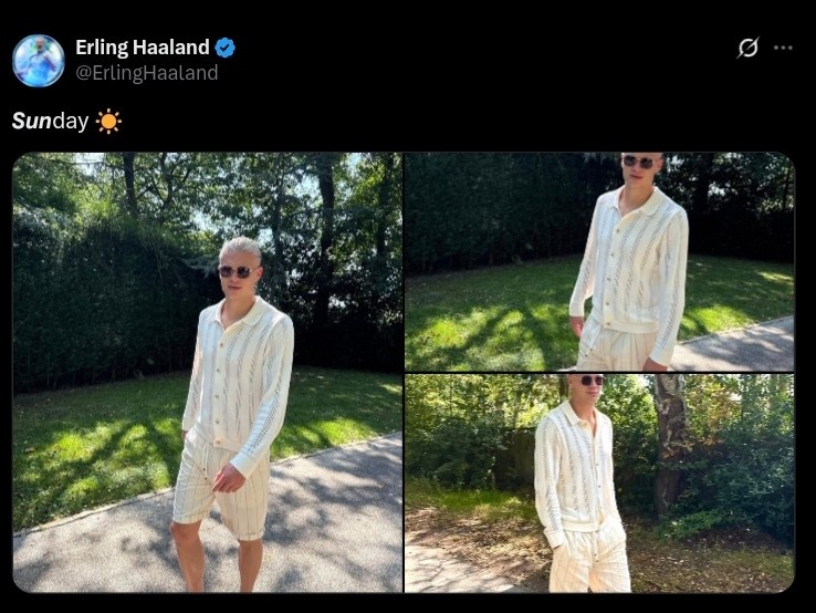 休閑時光！哈蘭德社媒曬身著休閑服照片：陽光明媚的周日！